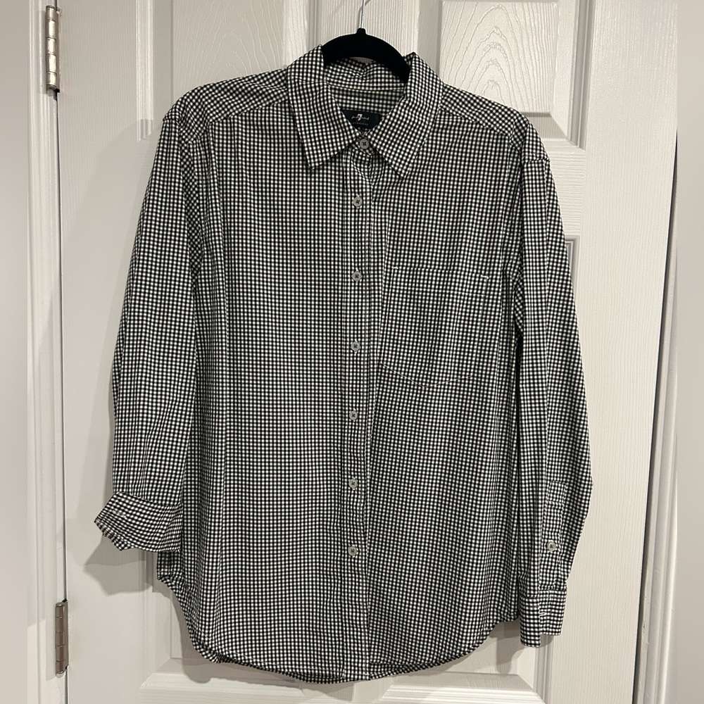 7 For All Mankind Black and White Check Button-Down Shirt